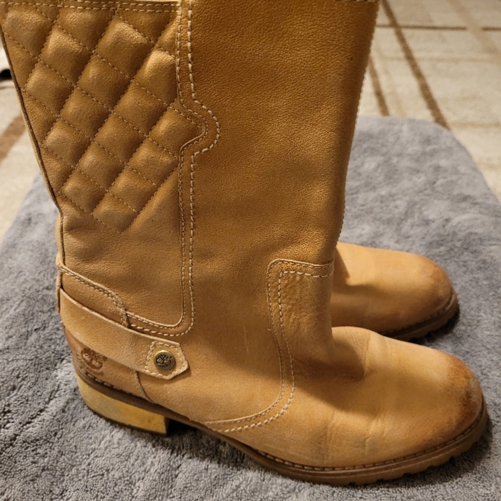 Timberland Tan Leather Quilted Western Boots